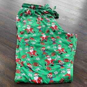 Mens Green Santa Football Pajama Bottoms size Medium